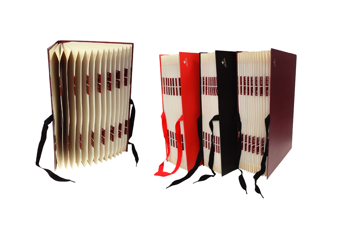 01.CARPETA FUELLE ACORDEON CARTON FORRADO EN GELTEX PLASTIFICADO MATE CIERRE CINTA