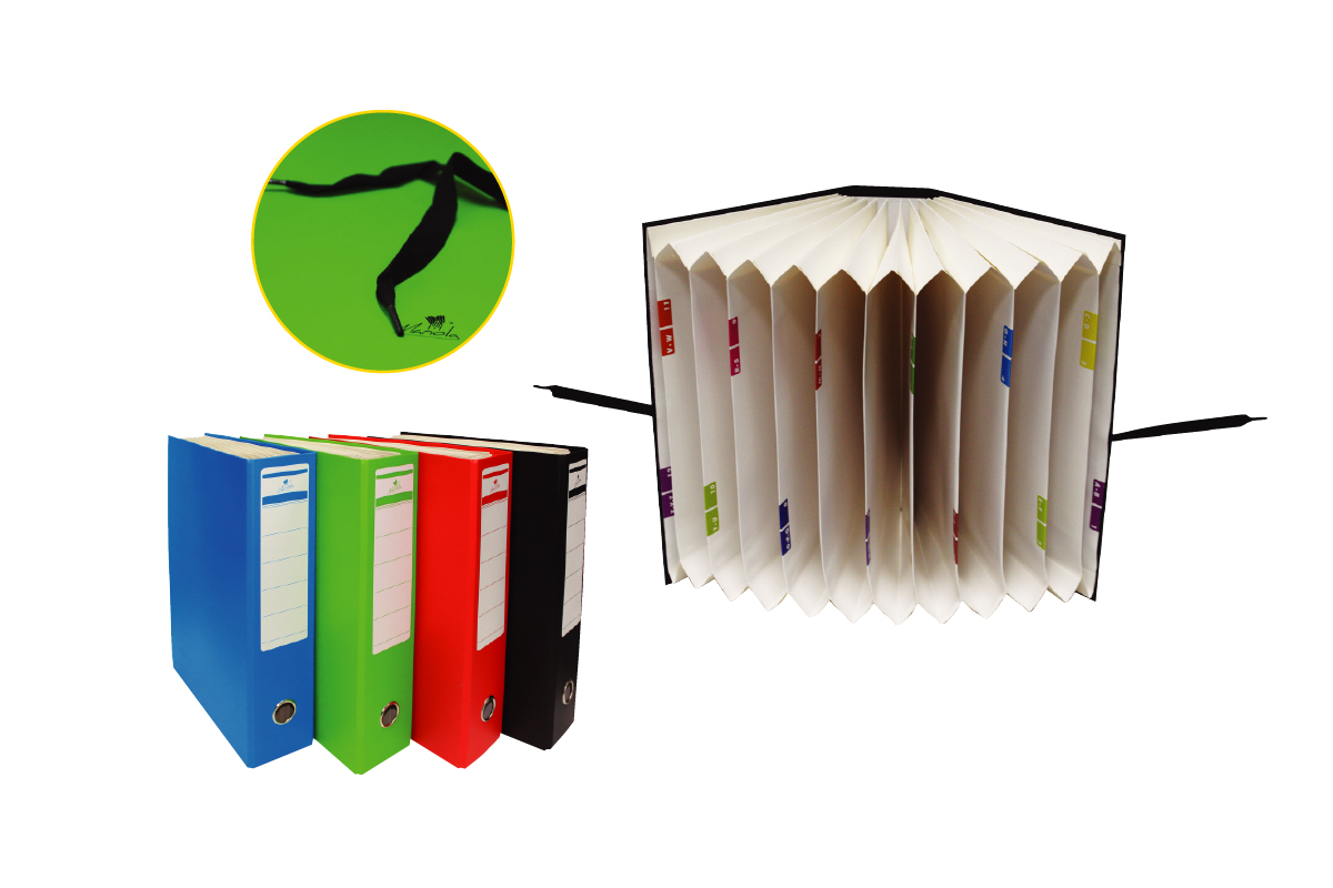 05.ARCHIVADOR AZ CON FUELLE ACORDEON 12 BOLSAS CIERRE CON CINTA Y OLLADO EN LOMO