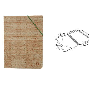 100% RECYCLABLE CORK IMITATION CARDBOARD FOLDER WITH FLAPS AND ELASTIC STRAPS 500 G