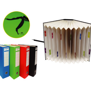 ARCHIVADOR AZ CON FUELLE ACORDEÓN 12 BOLSAS CIERRE CON CINTA Y OLLADO EN LOMO