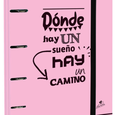 EXPOSITOR CON CARPEBLOCK 4 ANILLAS 40 MM CARTÓN FORRADO EN PAPEL PASTEL PLASTIFICADO MATE CON FRASES