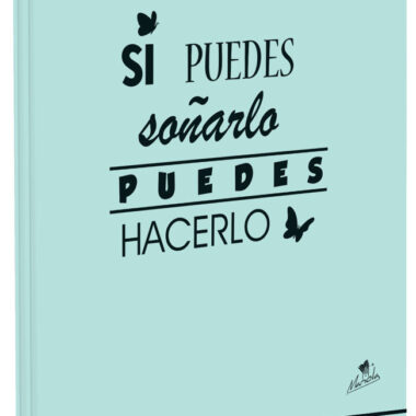 EXPOSITOR CON 12 CARPETAS 4 ANILLAS 40 MM CARTÓN FORRADO EN PAPEL PASTEL PLASTIFICADO MATE CON FRASES